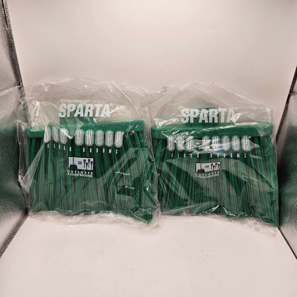 SPARTA DUO SWEEP FLOOR BROOM HEADS GREEN UNFLAGGED COMMERCIAL BROOM LOT OF 2